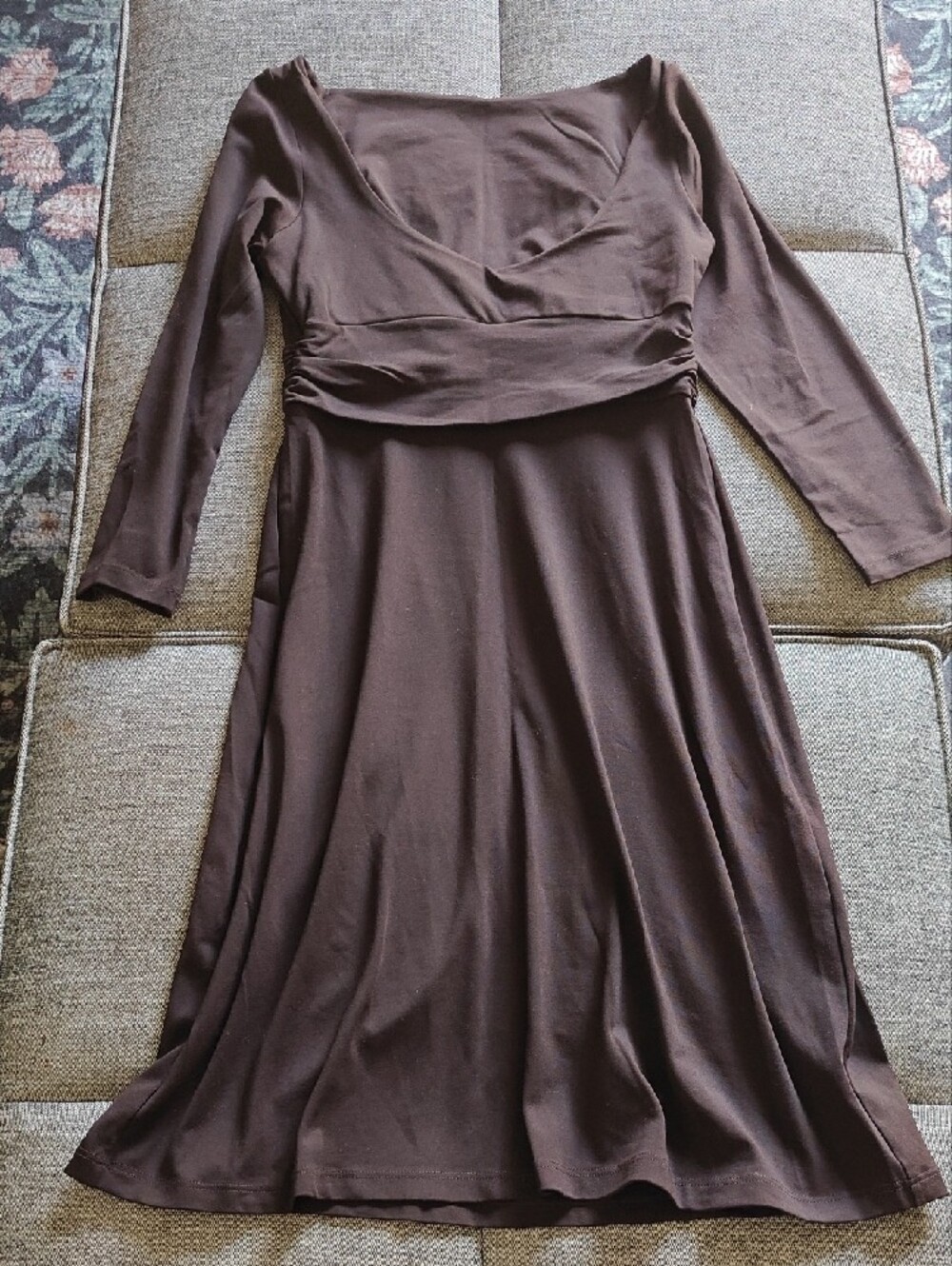 Susana Monaco Brown Long Sleeve Gathered Waist Dress - Picture 3 of 3
